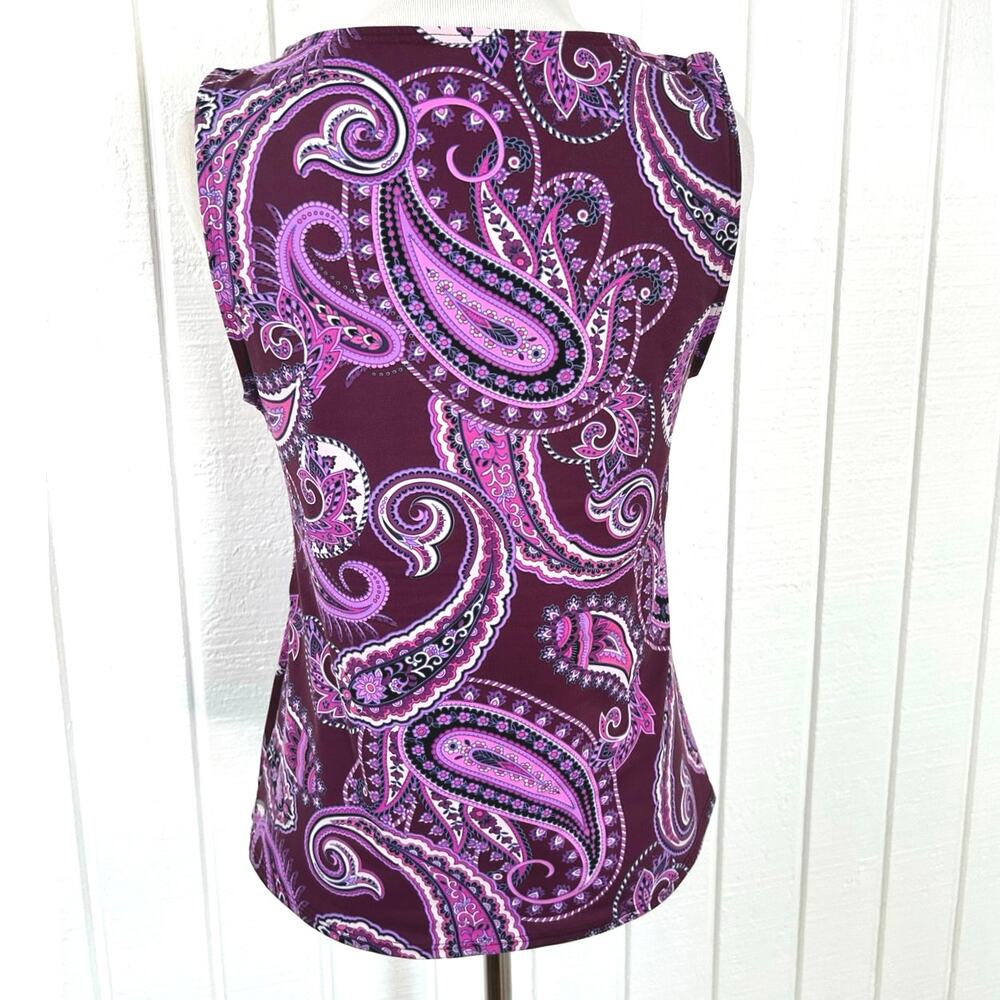 Lands End Paisley Tankini Swim Top Purple Pink Scoop Neck Stretch M - Picture 3 of 4
